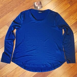 Women's Large IMAN Global Chic brand long sleeve shirt Navy Blue